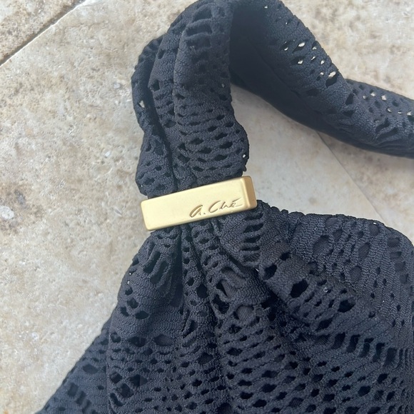 A.Che Halter Swim Bikini Top Black Knit - Picture 2 of 7